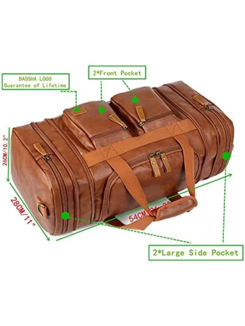 Stylish Vegan Leather Weekender Duffel Bag - Travel, Overnight & Sports Carry-On